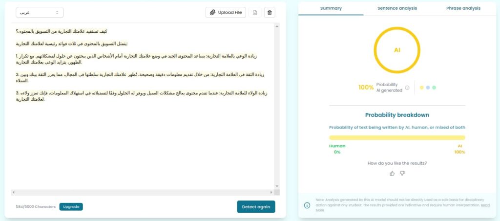 نتيجة الاختبار بواسطة المحتوى المُحسن